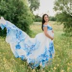 Maternity-dress-rental-white-and-blue-floral-chiffon-size-small-1