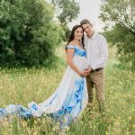 Maternity-dress-rental-white-and-blue-floral-chiffon-size-small-2